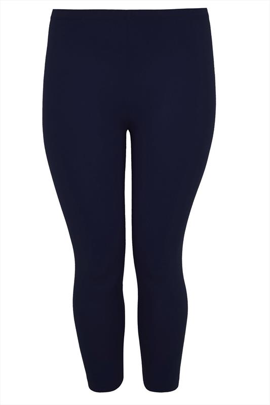 Navy Cotton Essential Cropped Leggings Plus Size 16 to 32