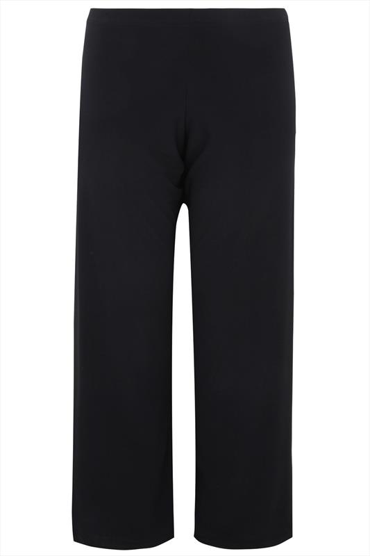 Black Pull On Wide Leg Trousers plus Size 16 to 32