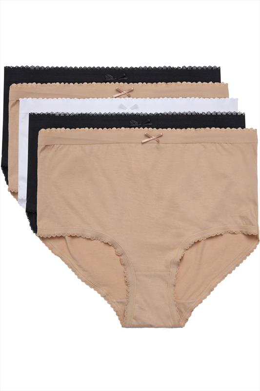 Black, White and Nude 5 Pack Full Briefs Plus Size 14 to 32