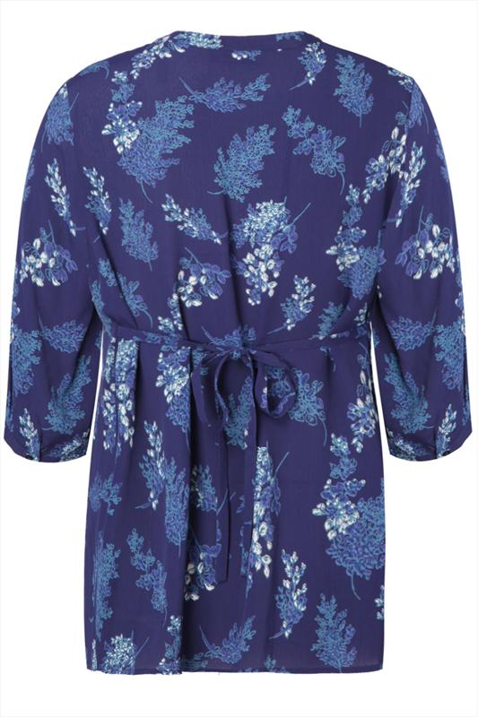 Navy Blue Floral Print Blouse With Pintuck Detail plus size 16,18,20,22 ...