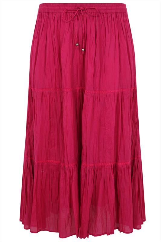 Magenta Cotton Voile Maxi Skirt With Crochet Detail Plus Size 16 to 36