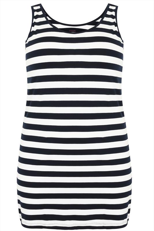 Navy & White Stripped Longline Vest Top Plus size - Yours Clothing