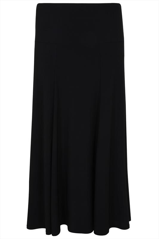 Black Panelled Maxi Skirt Plus Size 14,16,18,20,22,24,26,28,30,32,34,36