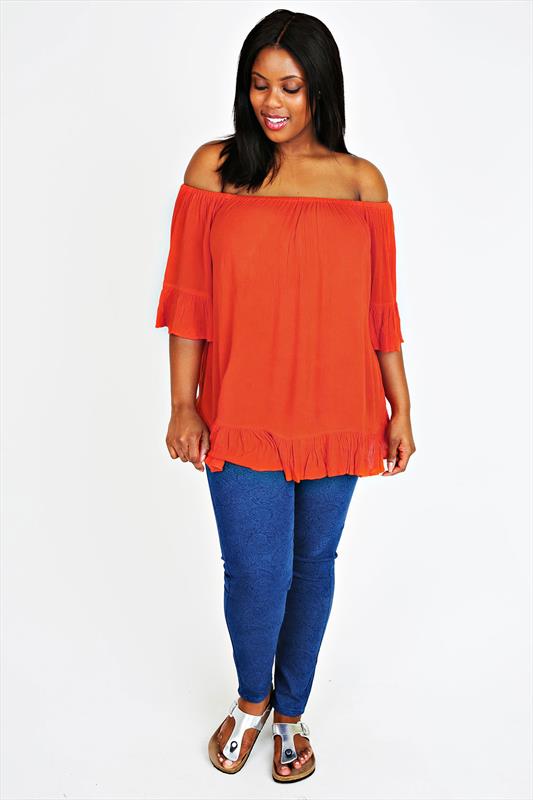 Orange Frill Gypsy Crinkle Top With Elasticated Neckline Plus size 16 ...