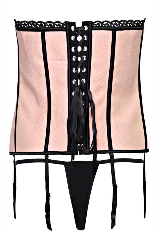 DREAMGIRL Pink And Black Reversible Corset And Thong Set