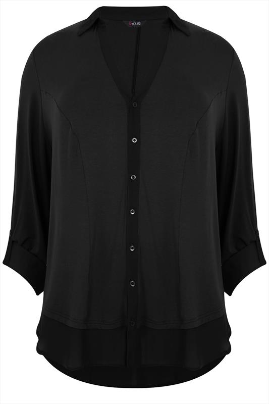 Black Jersey Blouse With sheer Dip Back Hem Plus size 16,18,20,22,24,26 ...