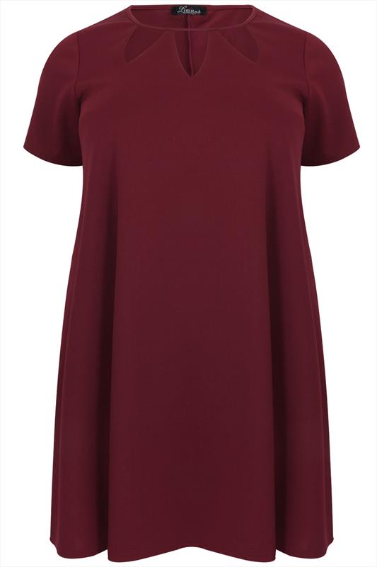 Burgundy Cut Out Textured Swing Dress Plus Size 14 to 36