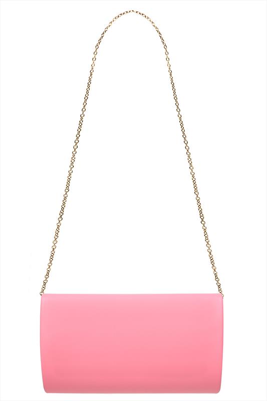 Pink Clutch With Gold Metal Fastening And Detachable Chain