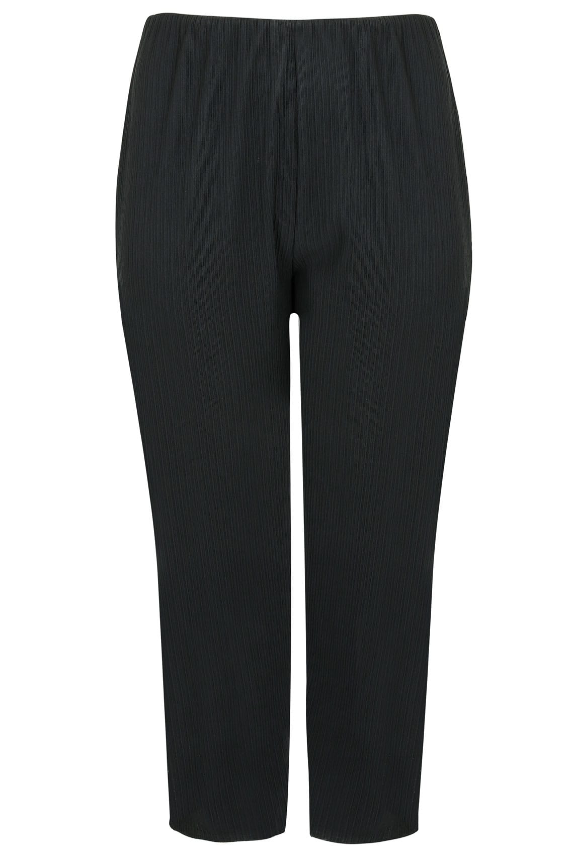Black Bootleg Stretch Ribbed Trousers, Plus size 16 to 36