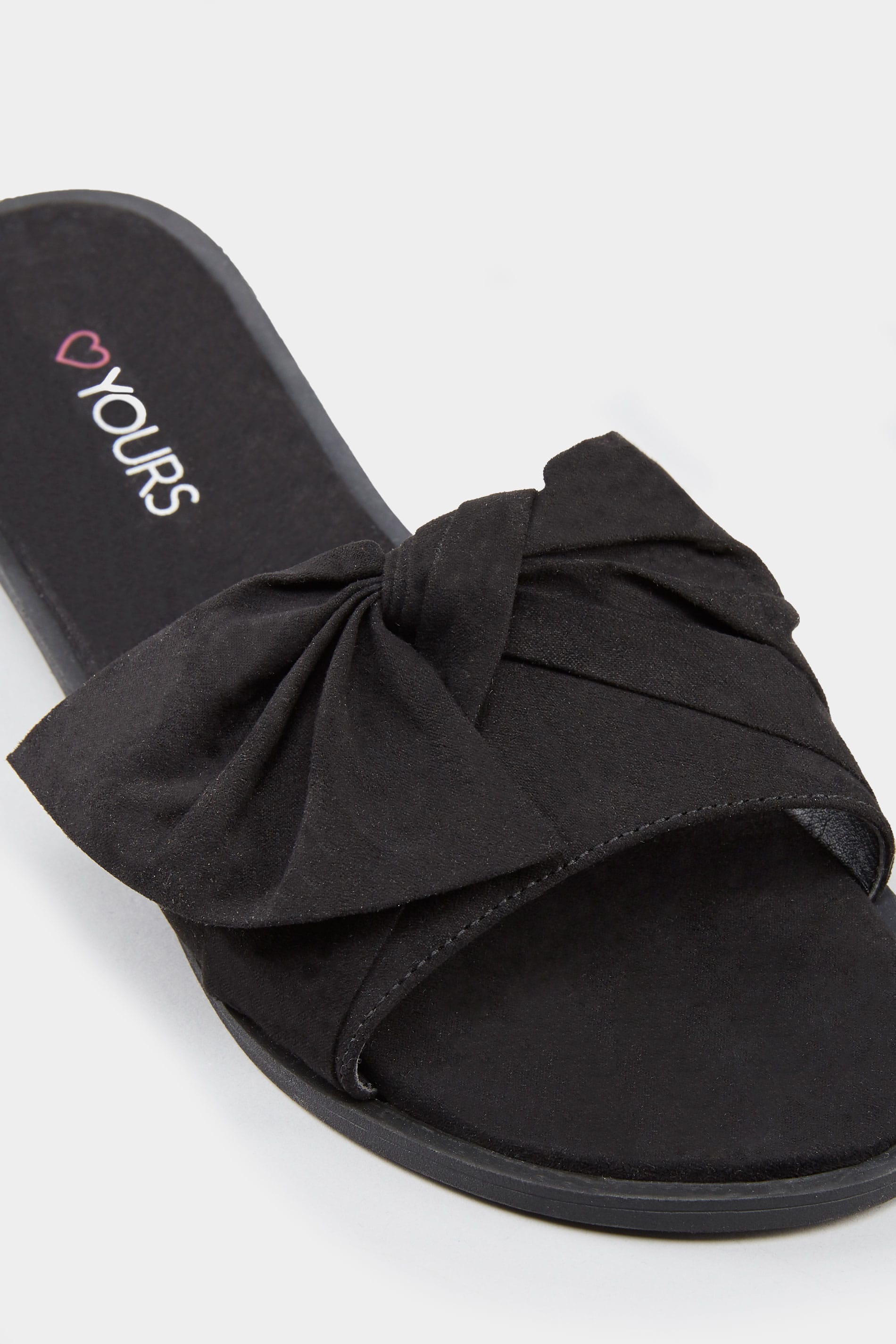 Black Bow Flat Mules | Wide Fit Sizes 5EEE to 10EEE | Yours Clothing