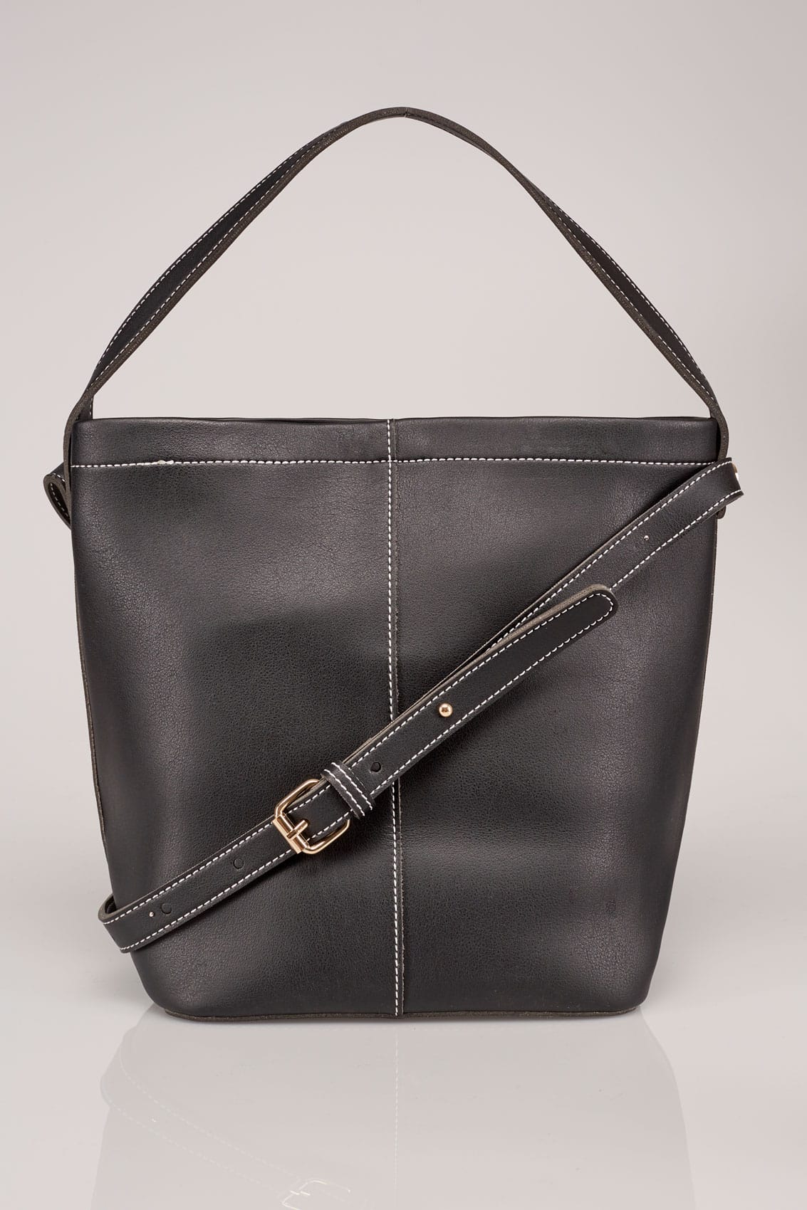 Black Bucket Bag With White Contrast Stitching