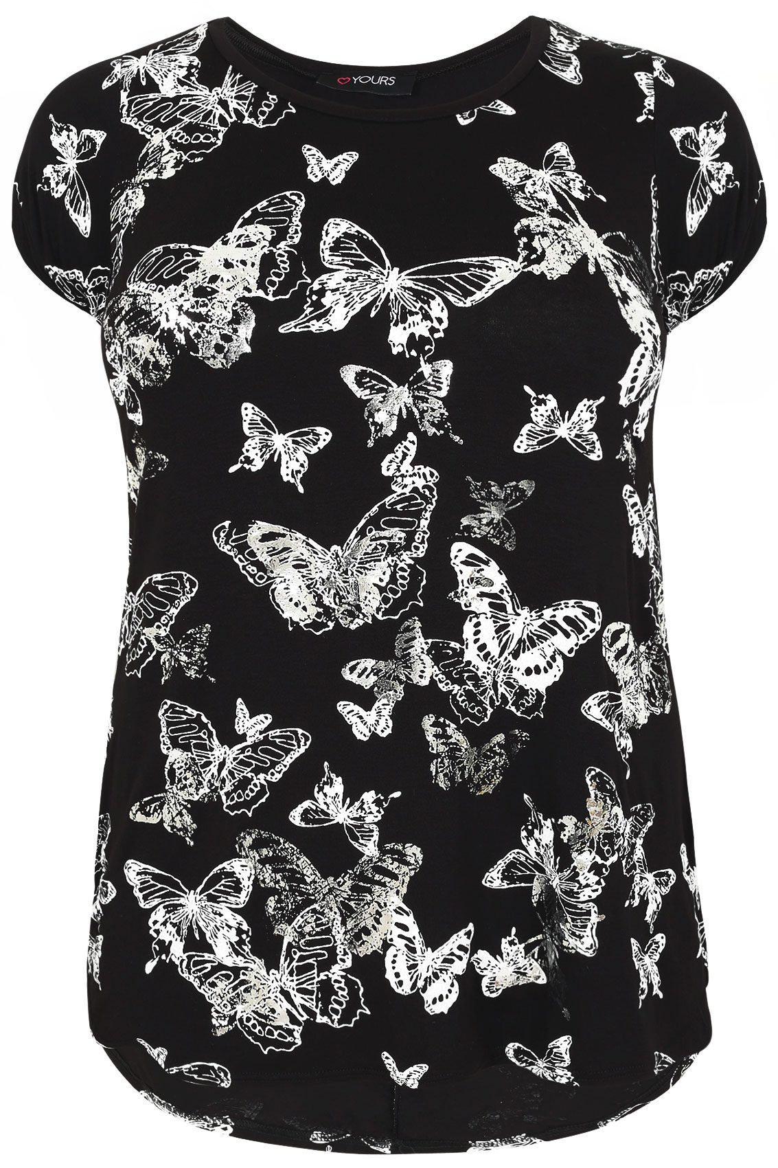 Black Butterfly Print T-Shirt With Foil Detail