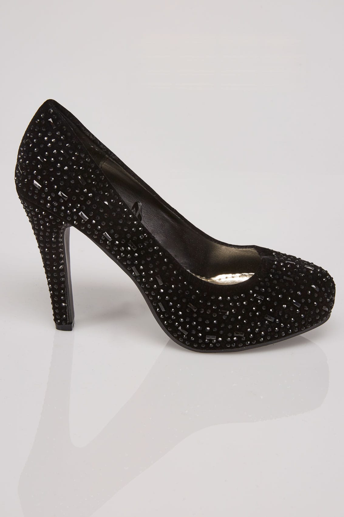 Black Embellished Platform Heeled Party Shoe In E Fit