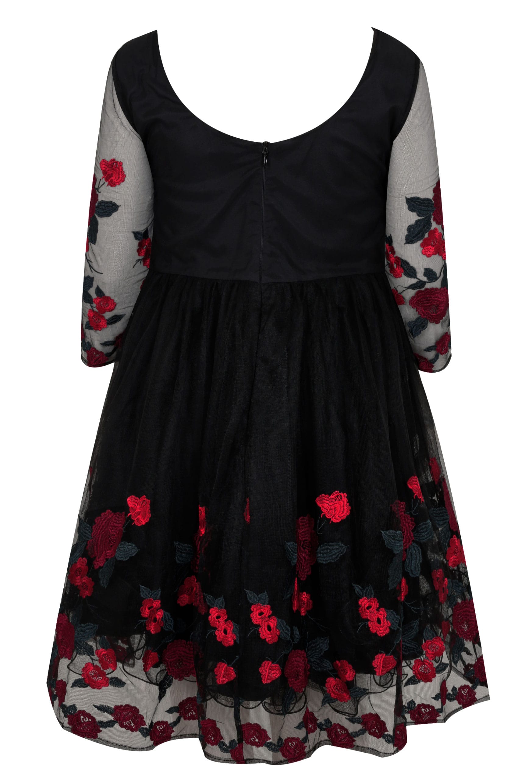 CHI CHI Black Caitlyn Rose Embroidered Dress With Mesh 