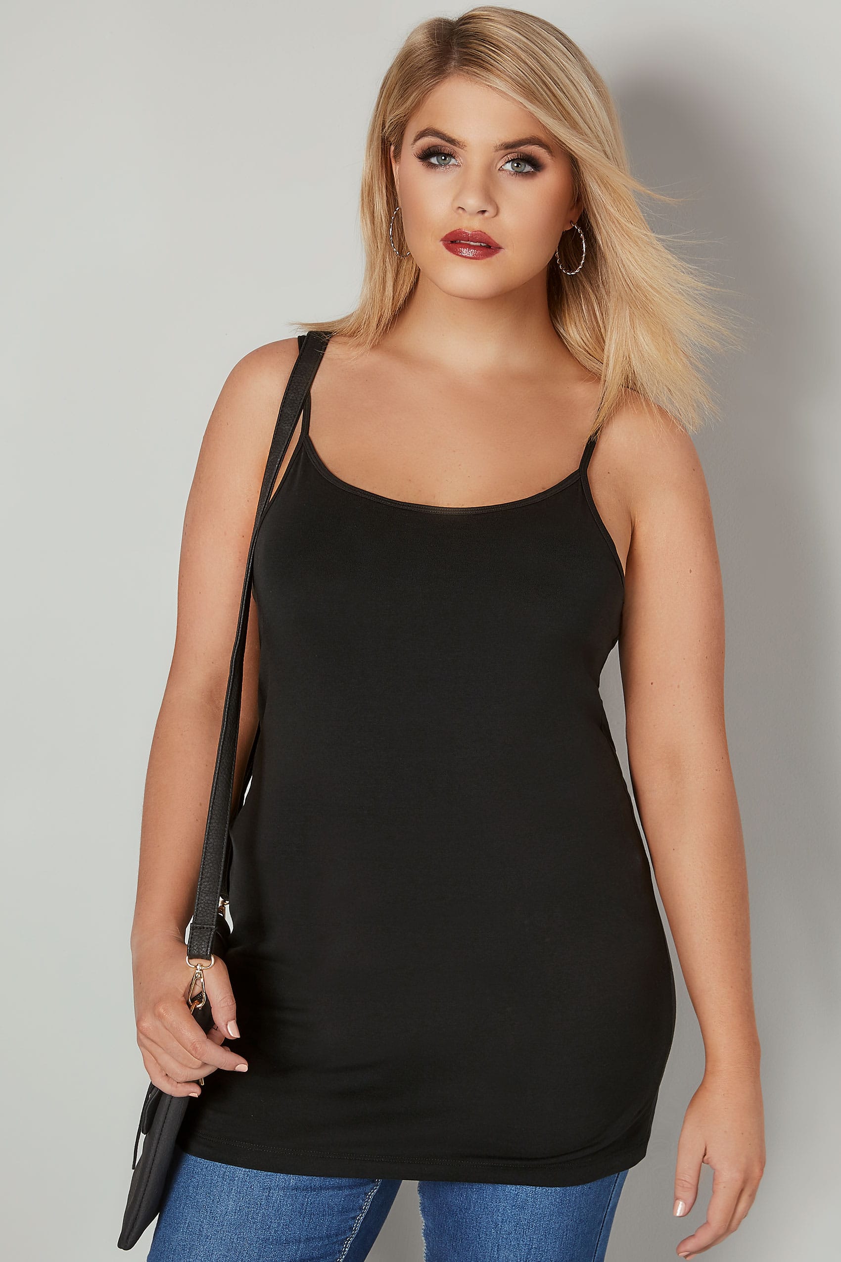 Black Cami Vest Top, Plus size 16 to 36