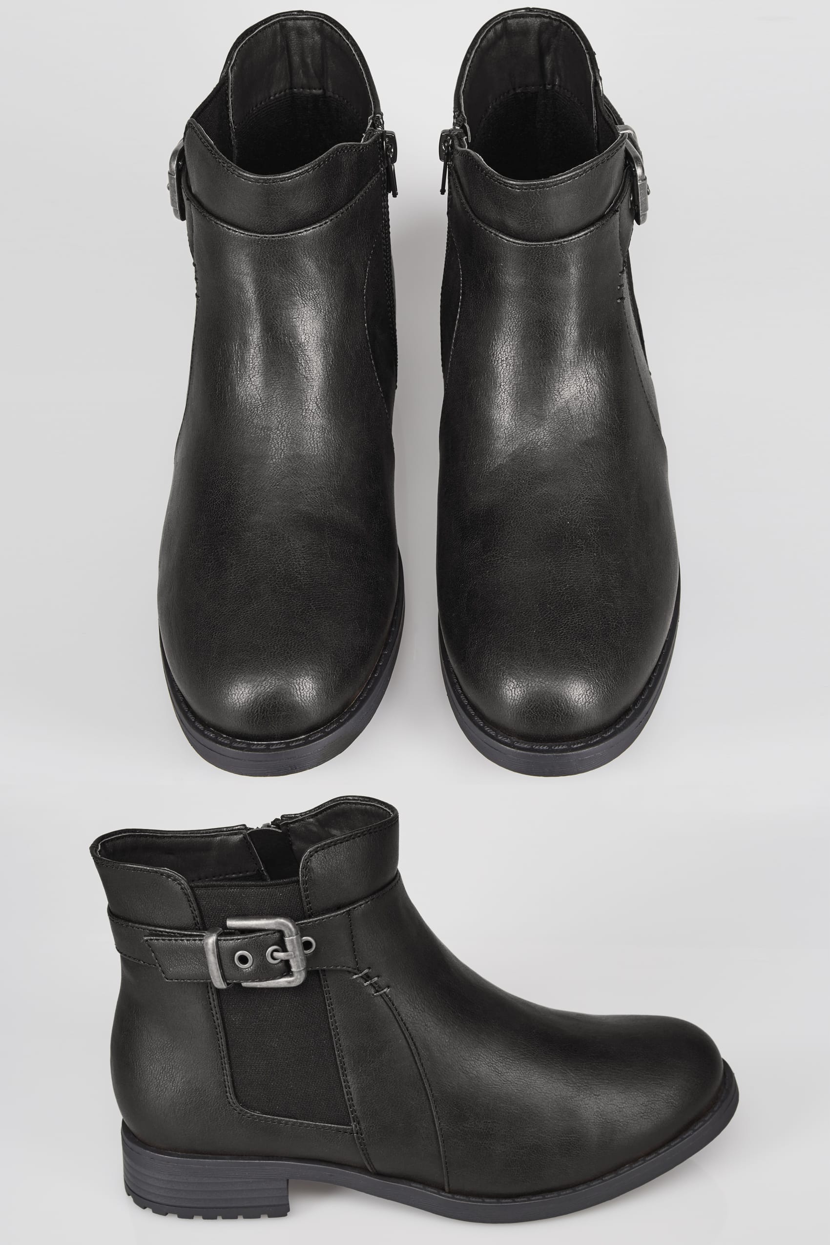 Black Chelsea Ankle Boot With Buckle Detail In EEE Fit, Sizes 4EEE to 10EEE1700 x 2550