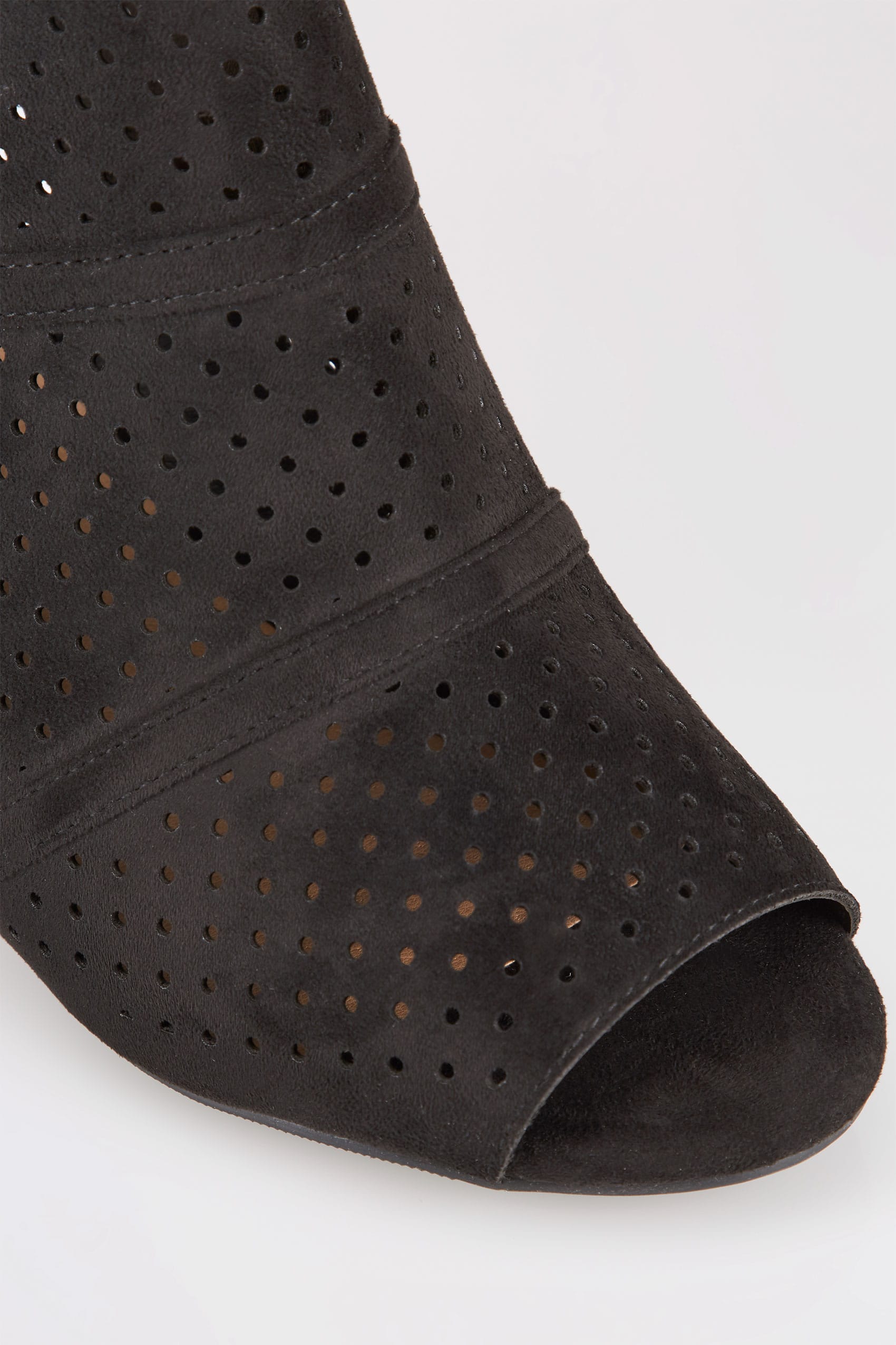 Black Laser Cut Sandals With Block Heel In Eee Fit