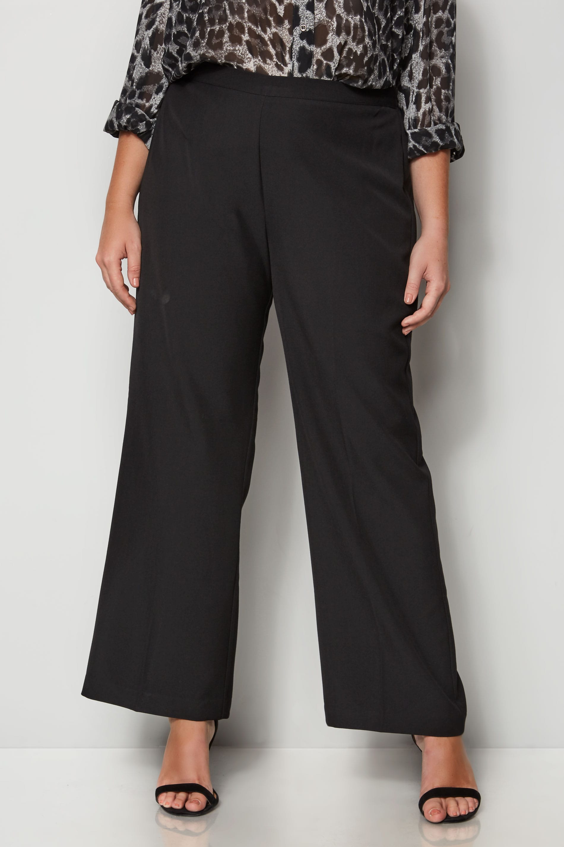 Black Classic Straight Leg Trousers With Elasticated Waistband - PETITE ...