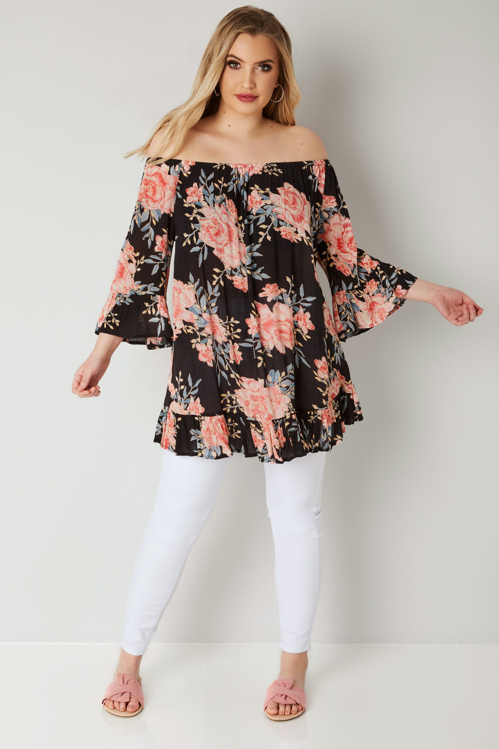 Ivory And Purple Floral Gypsy Top Plus Size 16,18,20,22,24 