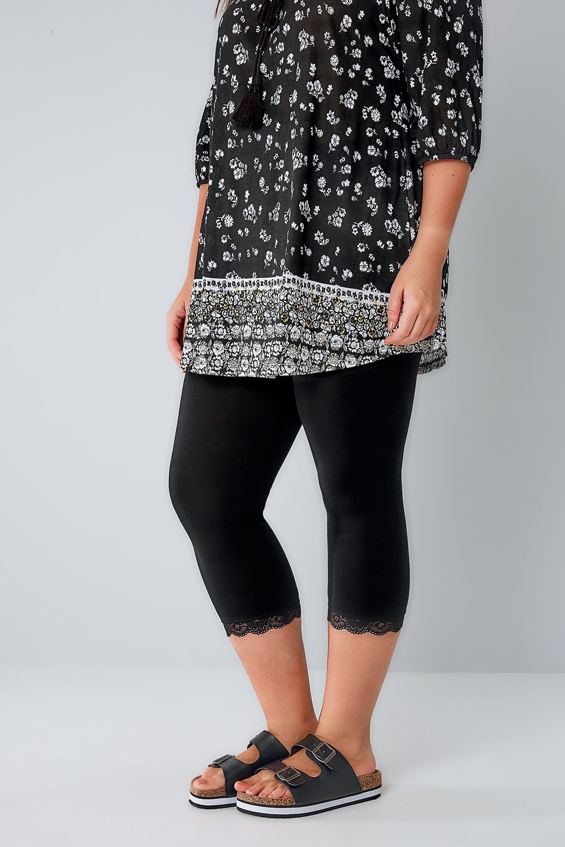 Black Cotton Elastane Crop Legging With Lace Trim Plus Size 16 to 321133 x 1699