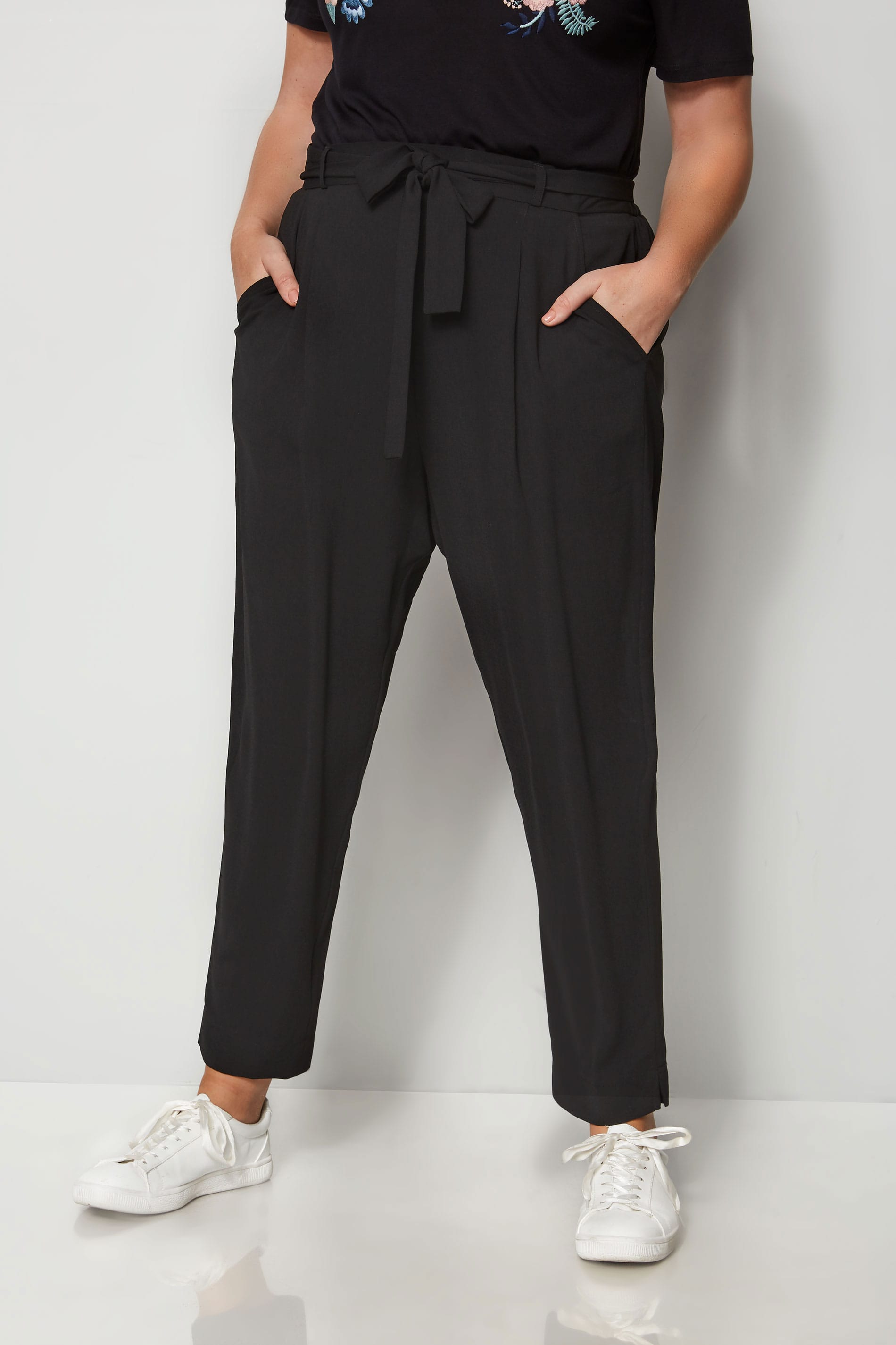 Black Crepe Tapered Trousers, plus size 16 to 36
