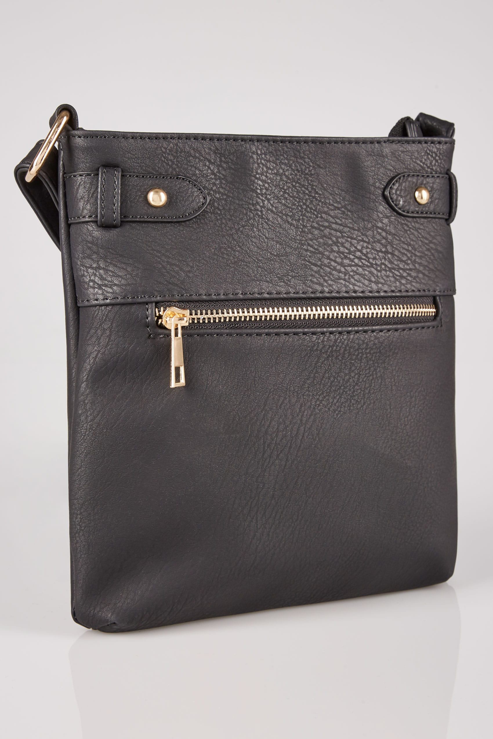 Black Cross Body Bag With Zip Front & Extended Strap