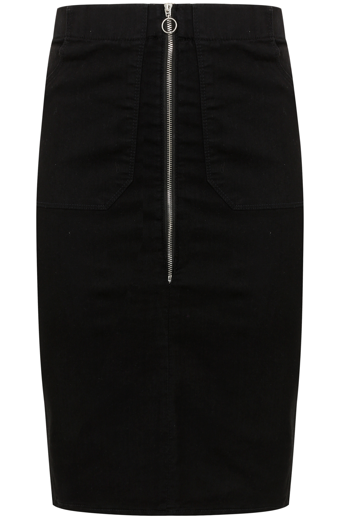 Black Denim Pencil Skirt With Zip Front Detail 16,18,20,22,24,26,28