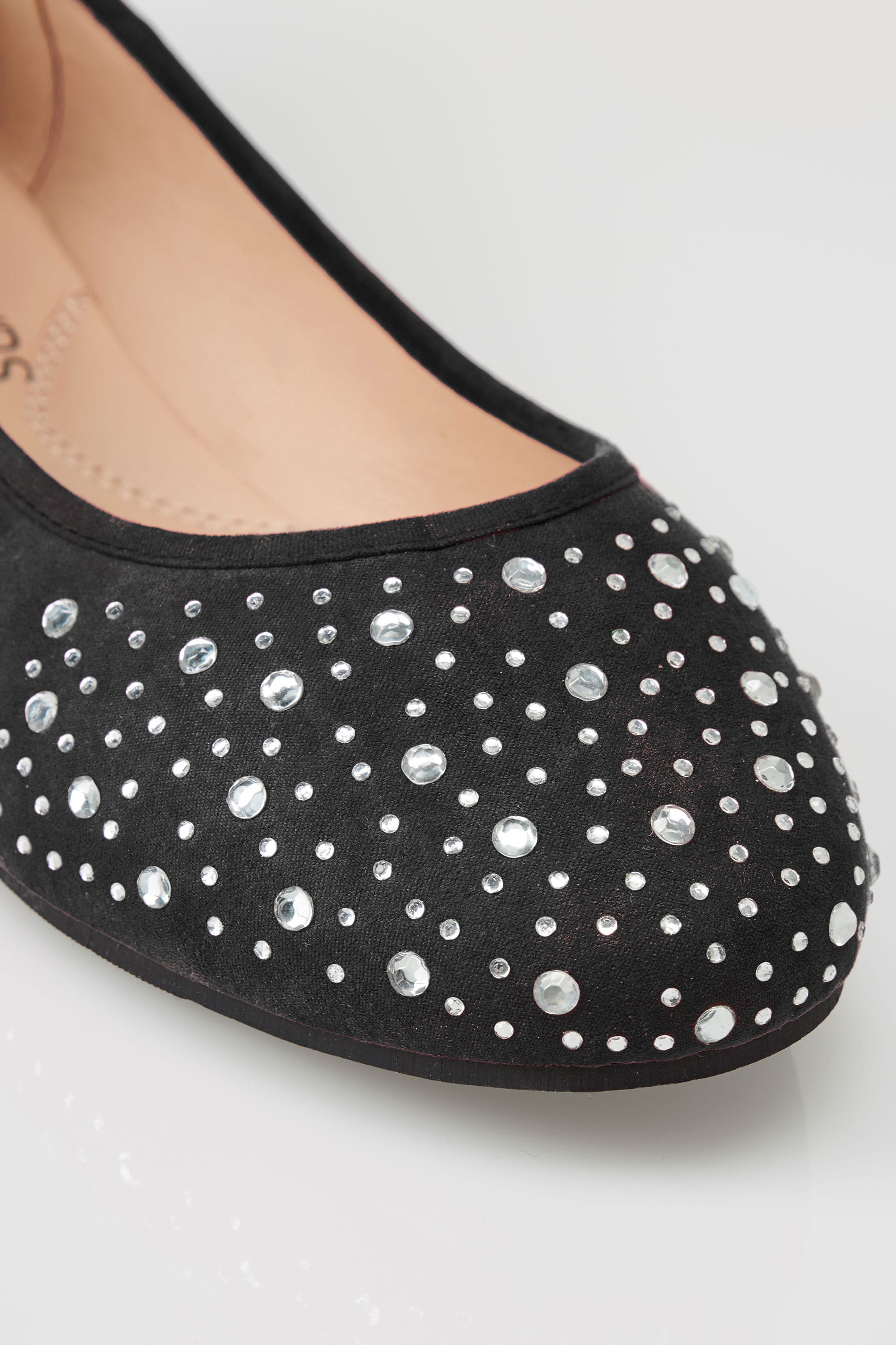 Black Diamante Ballerina Pumps In EEE Fit, Sizes 4EEE, 5EEE, 6EEE, 7EEE ...