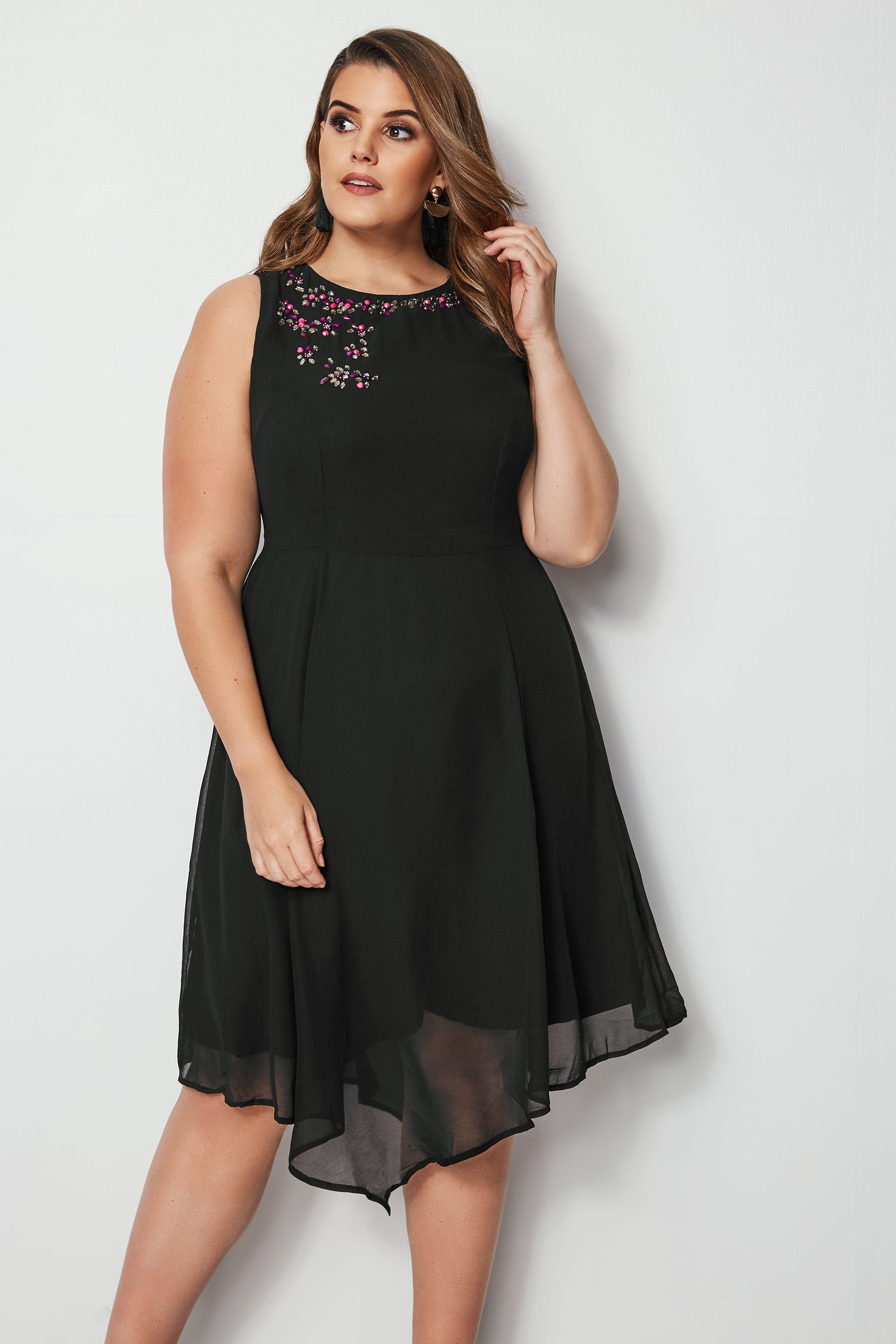 Black Embellished Fit & Flare Skater Dress, Plus size 16 to 36