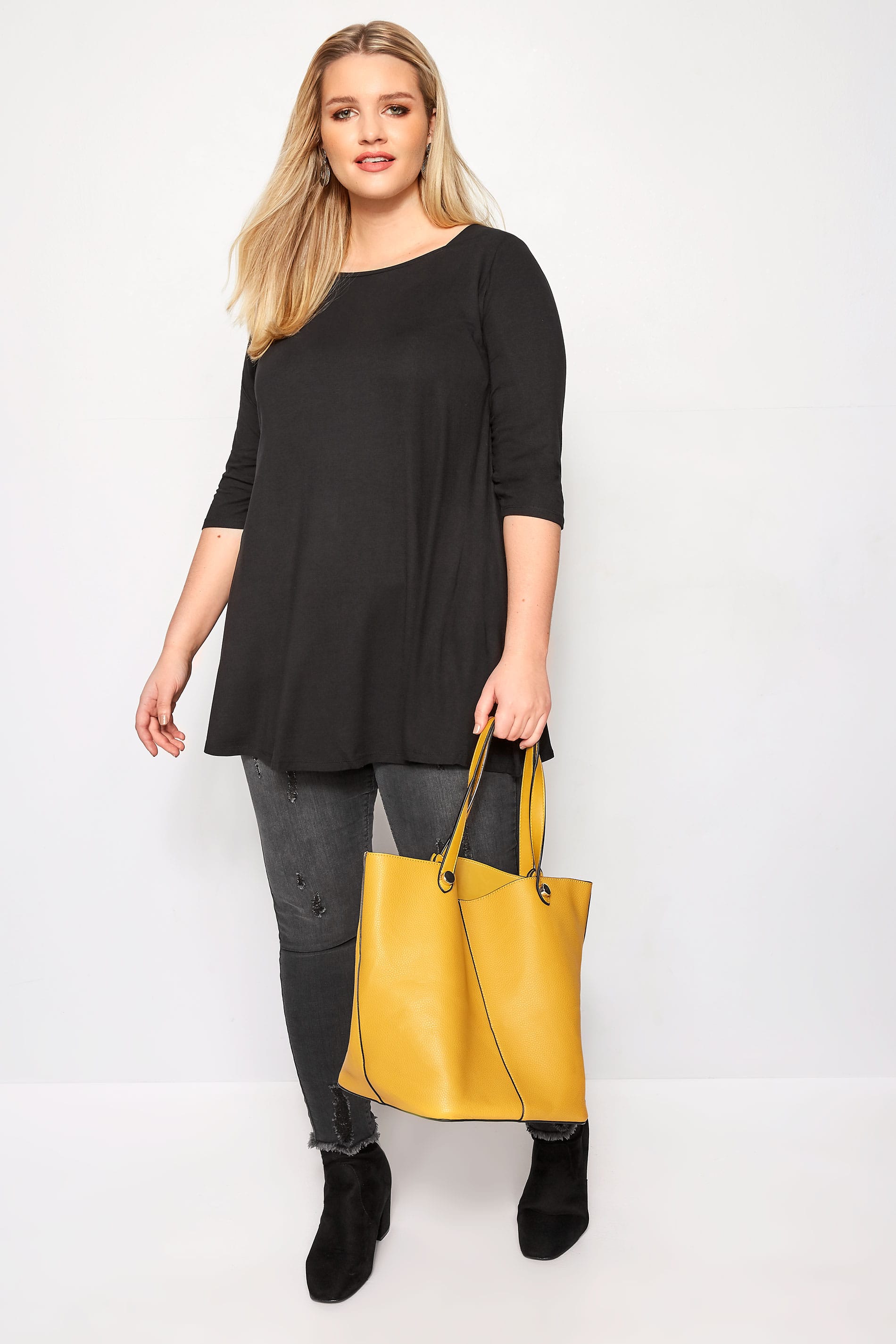 Plus Size Black Envelope Neck Longline Top | Sizes 16 to 36 | Yours Clothing