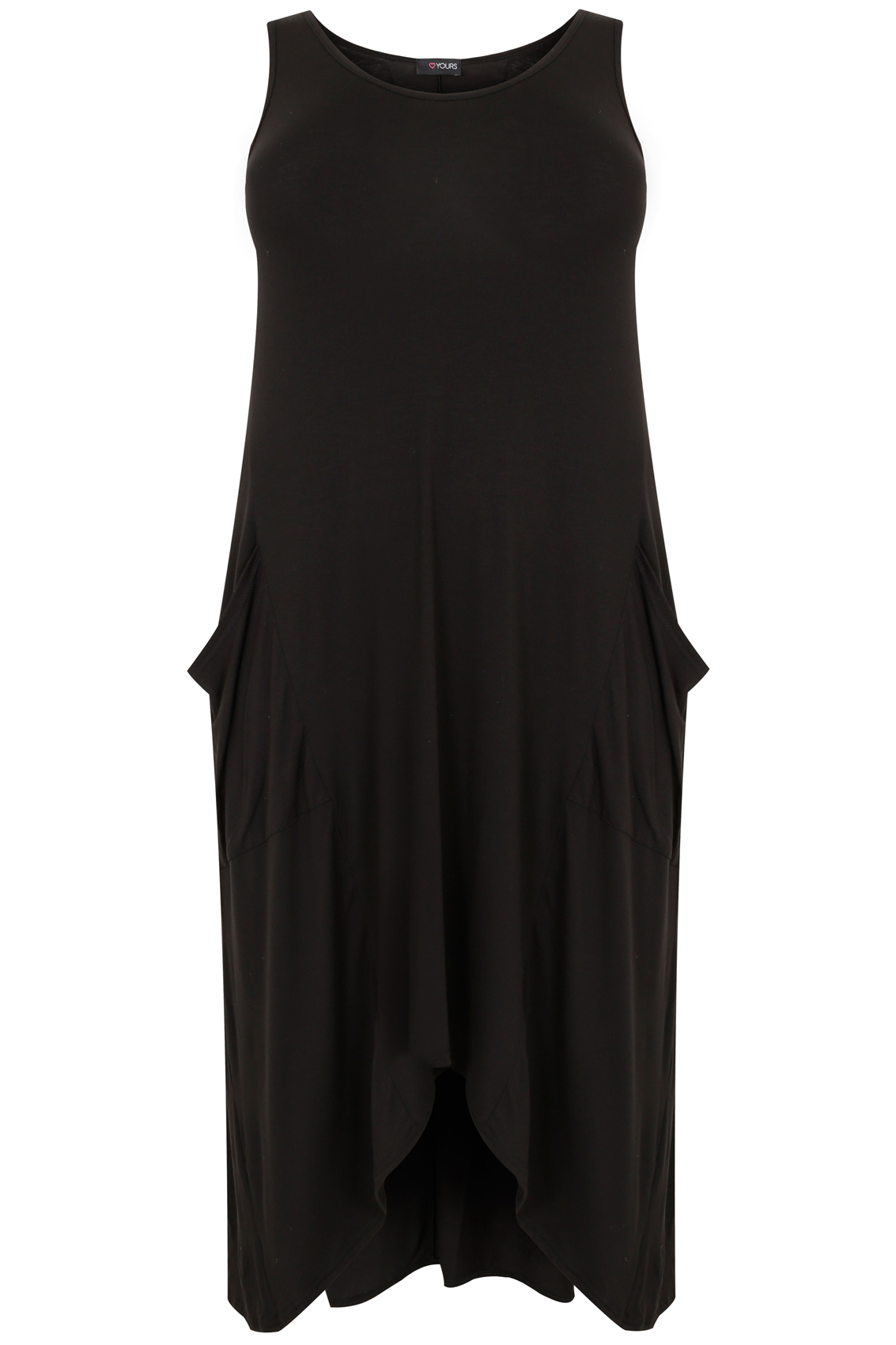 Black Extreme Dip Back Drape Pocket Sleeveless Dress