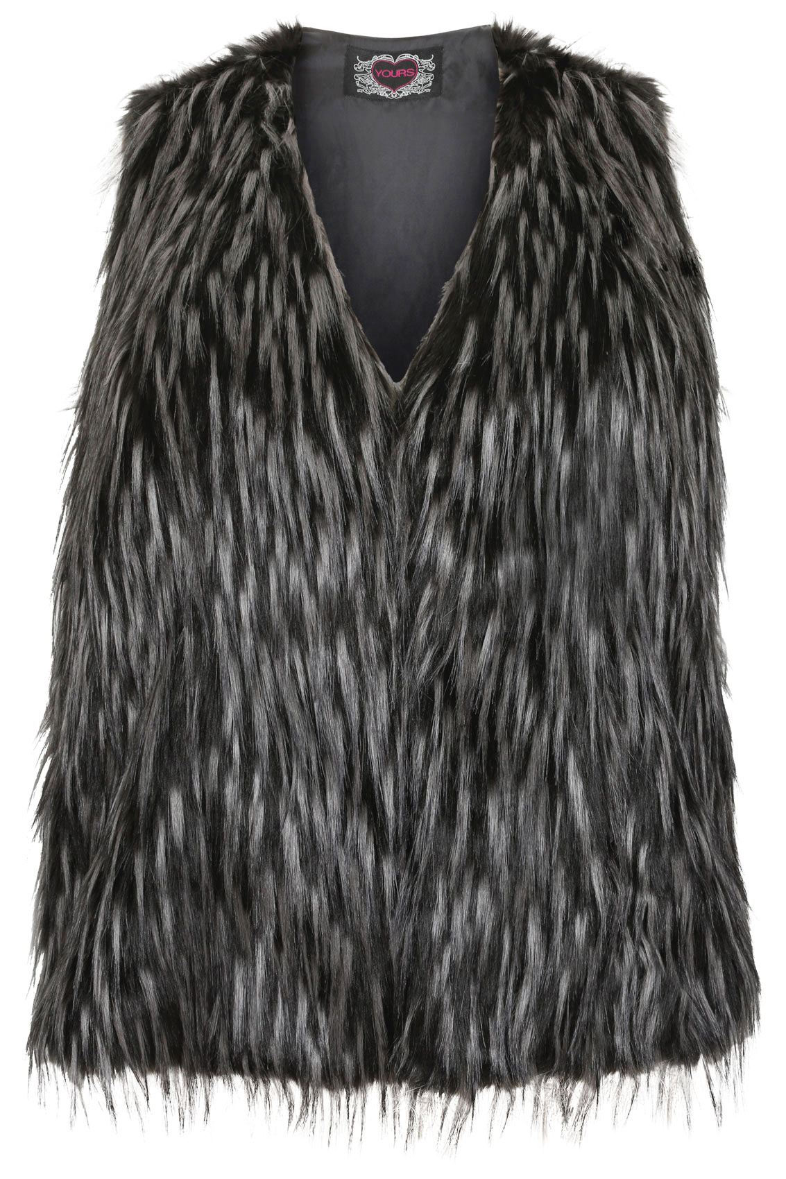 Black Faux Fur Gilet With Tipping Detail Plus Size 16 to 32