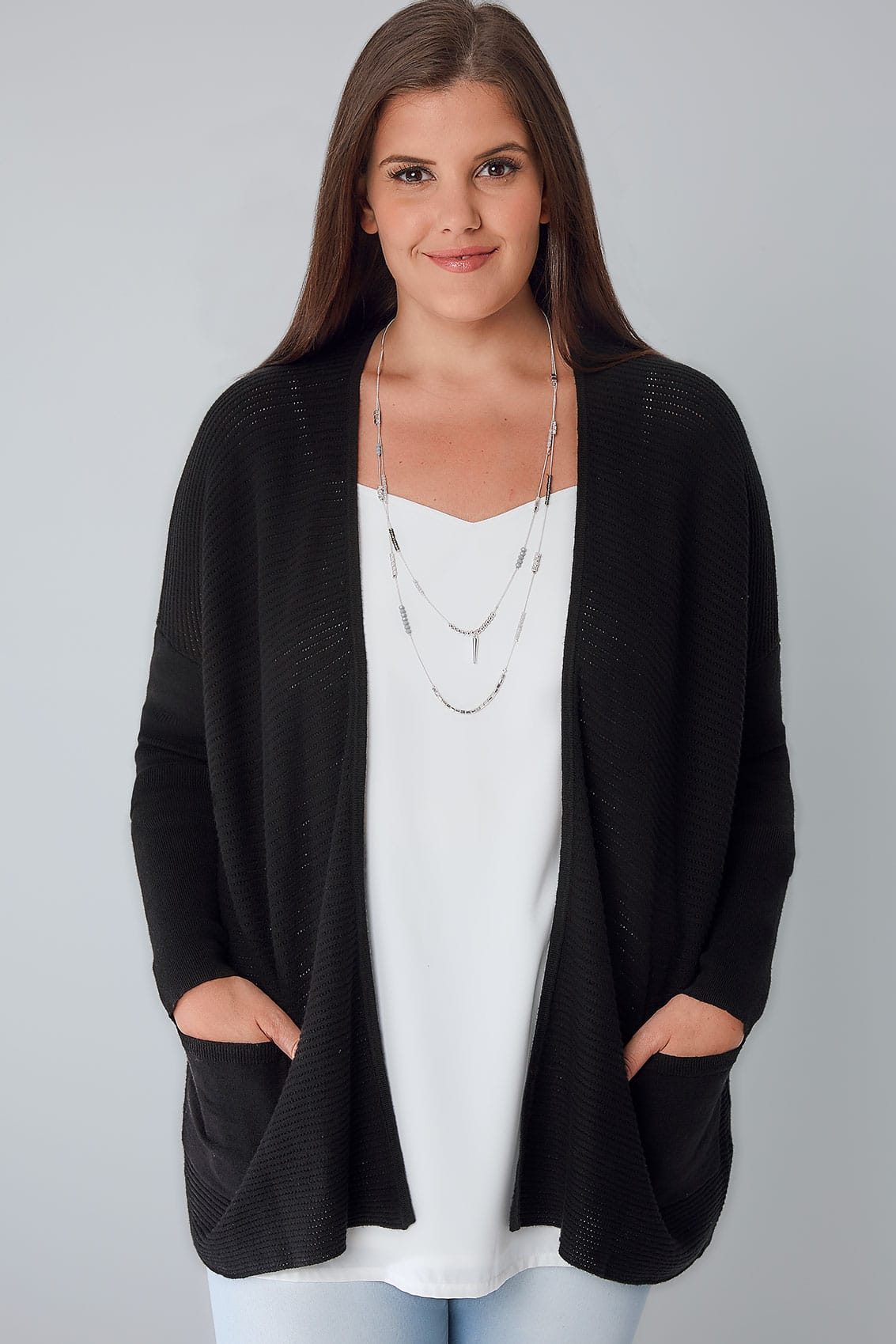Black Fine Knitted Ribbed Cardigan plus size 16 to 32