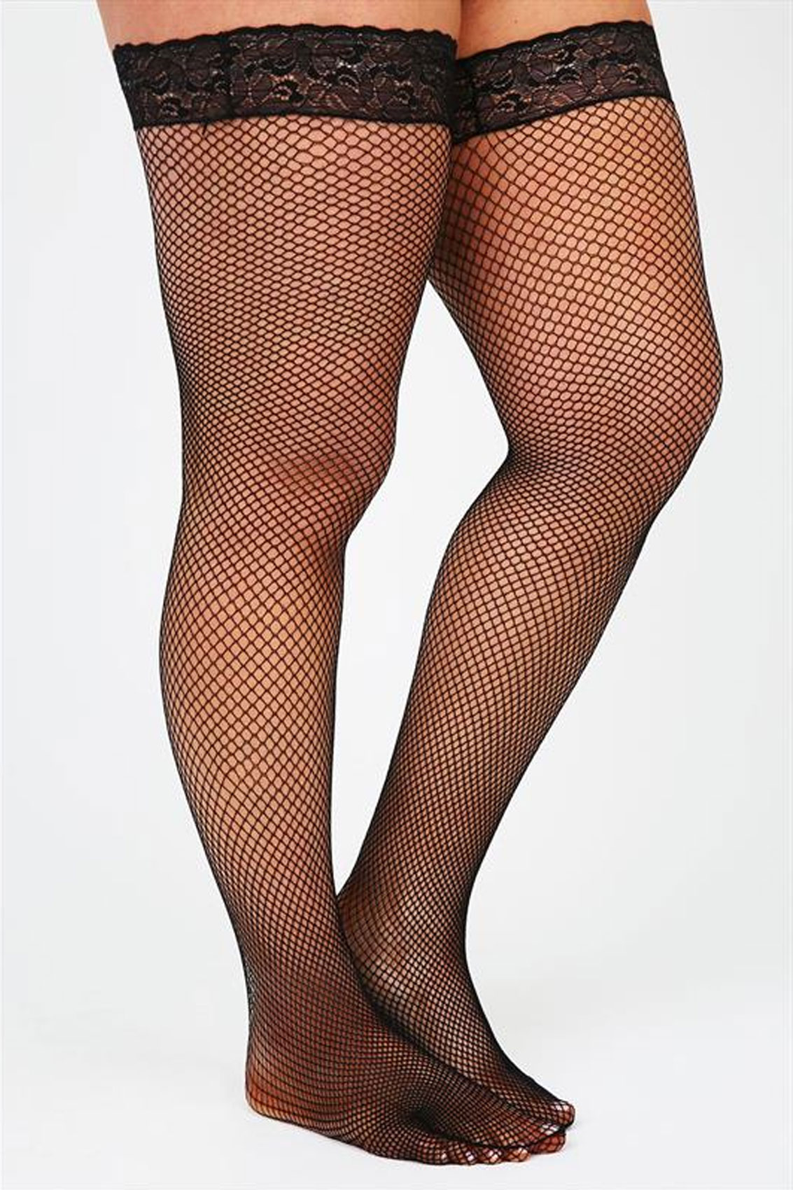 Black Fish Net Lace Top Hold Ups