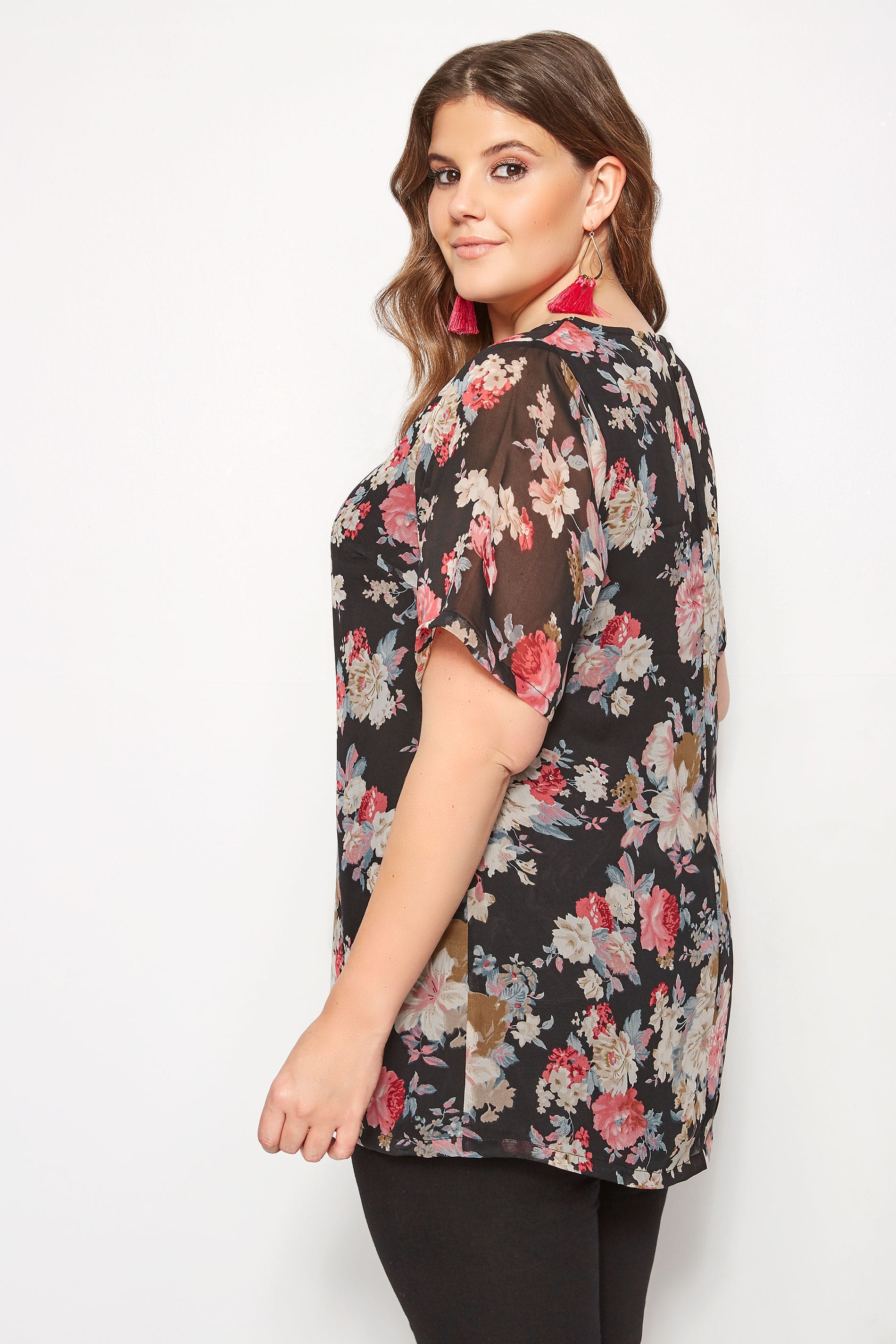 Plus Size Black Floral Chiffon Top | Sizes 16 to 32 | Yours Clothing