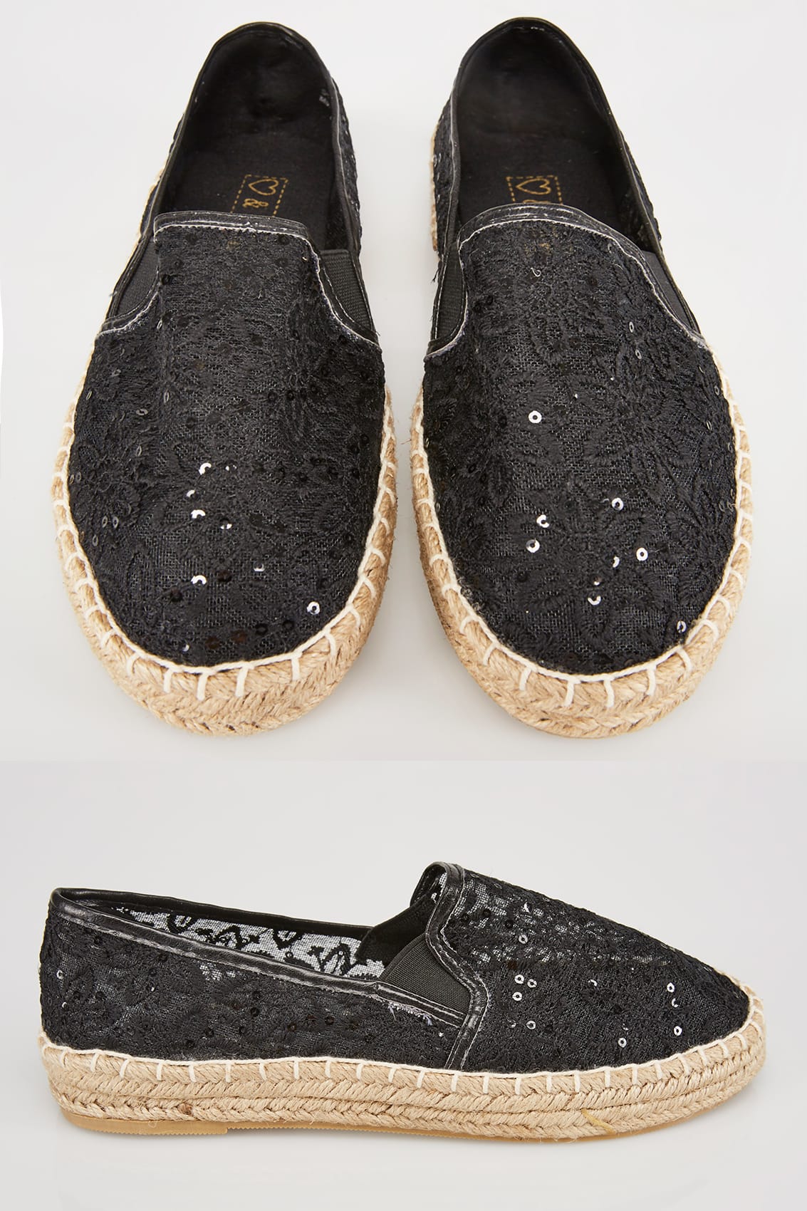 Black Floral Crochet Espadrilles In E Fit Size 4,5,6,7,8,9