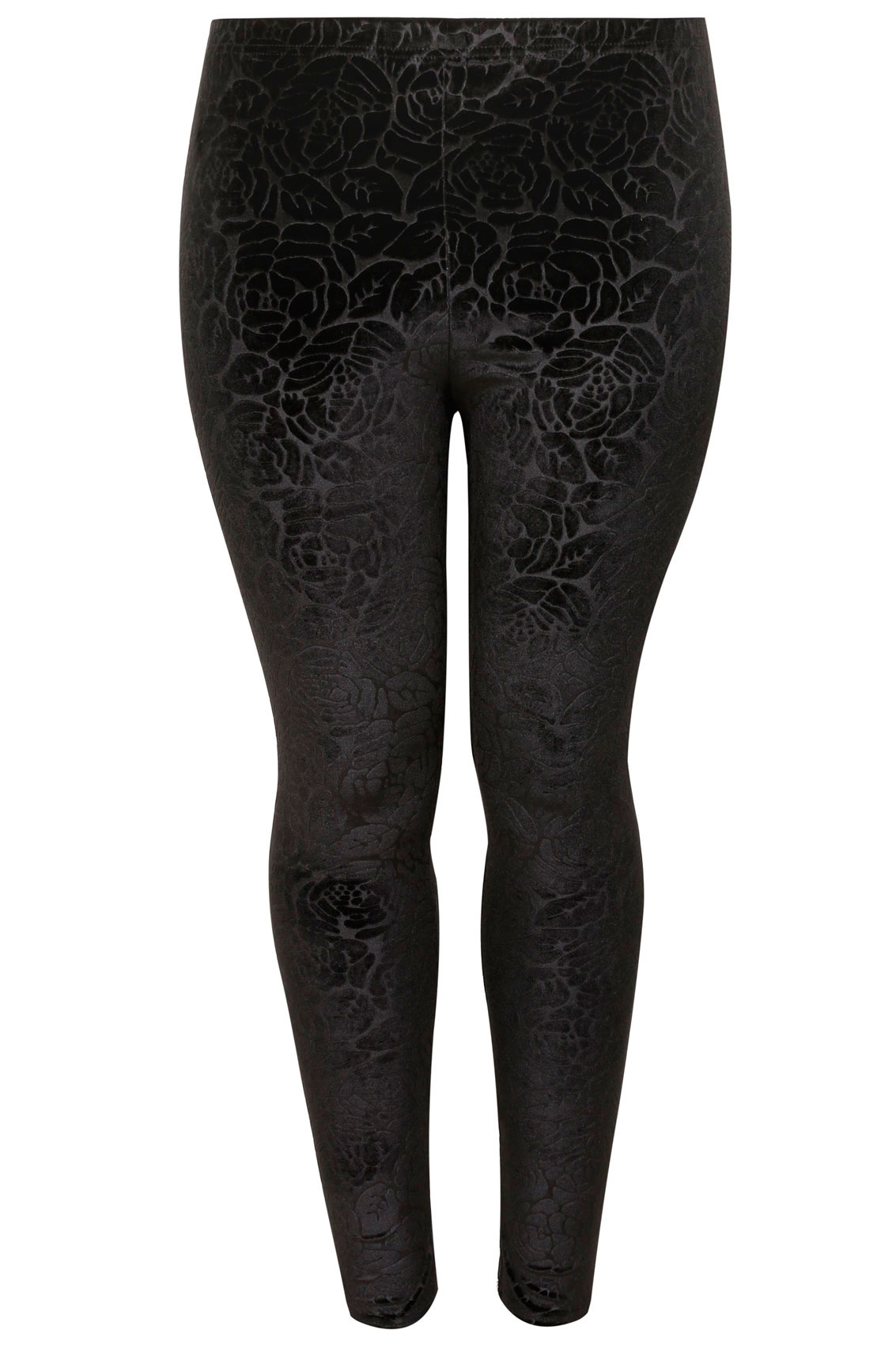 Black Floral Embossed Velour Leggings