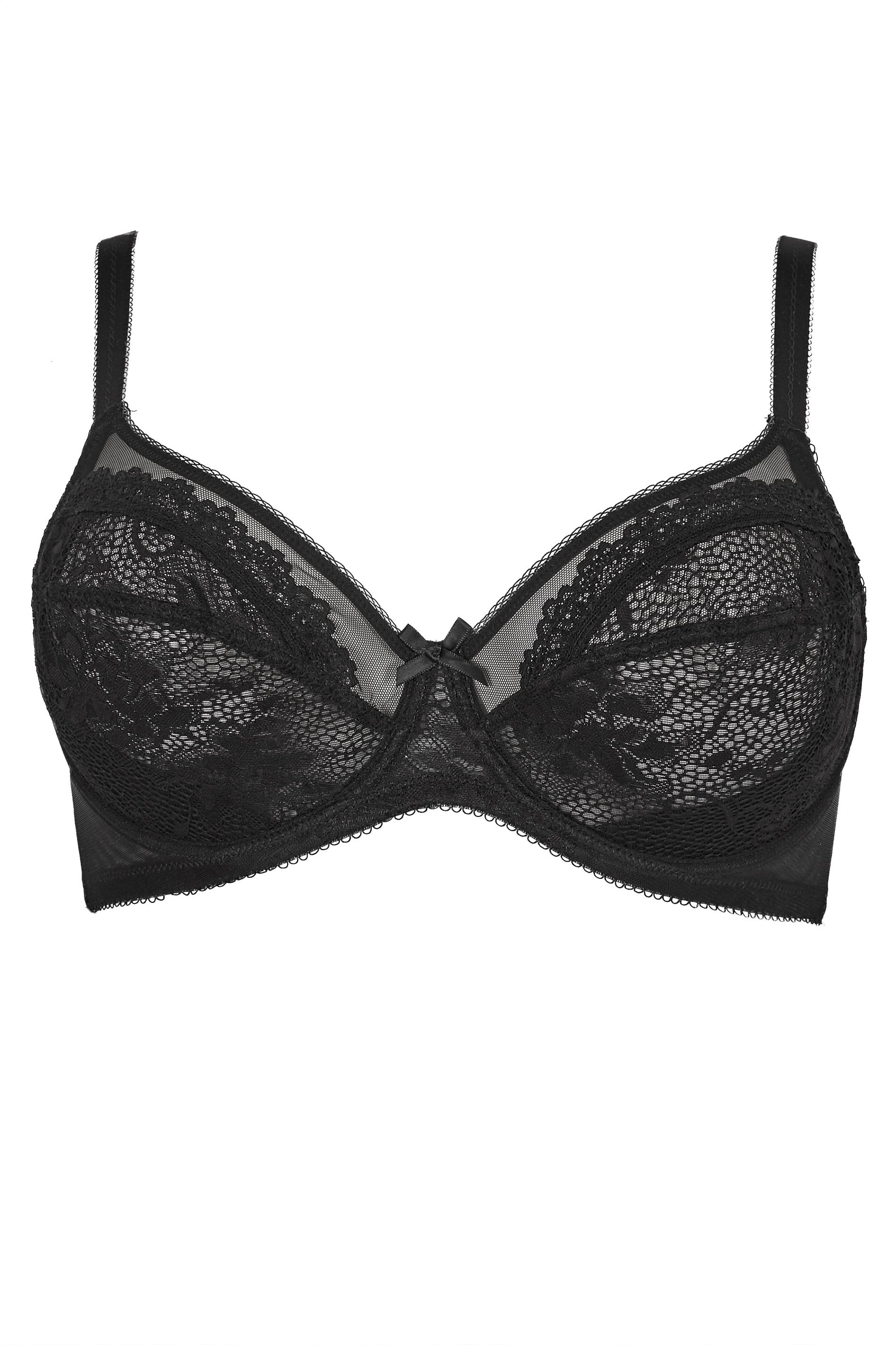 Black Floral Lace And Mesh Underwired Bra Plus Sizes 38dd To 48g Yours Clothing