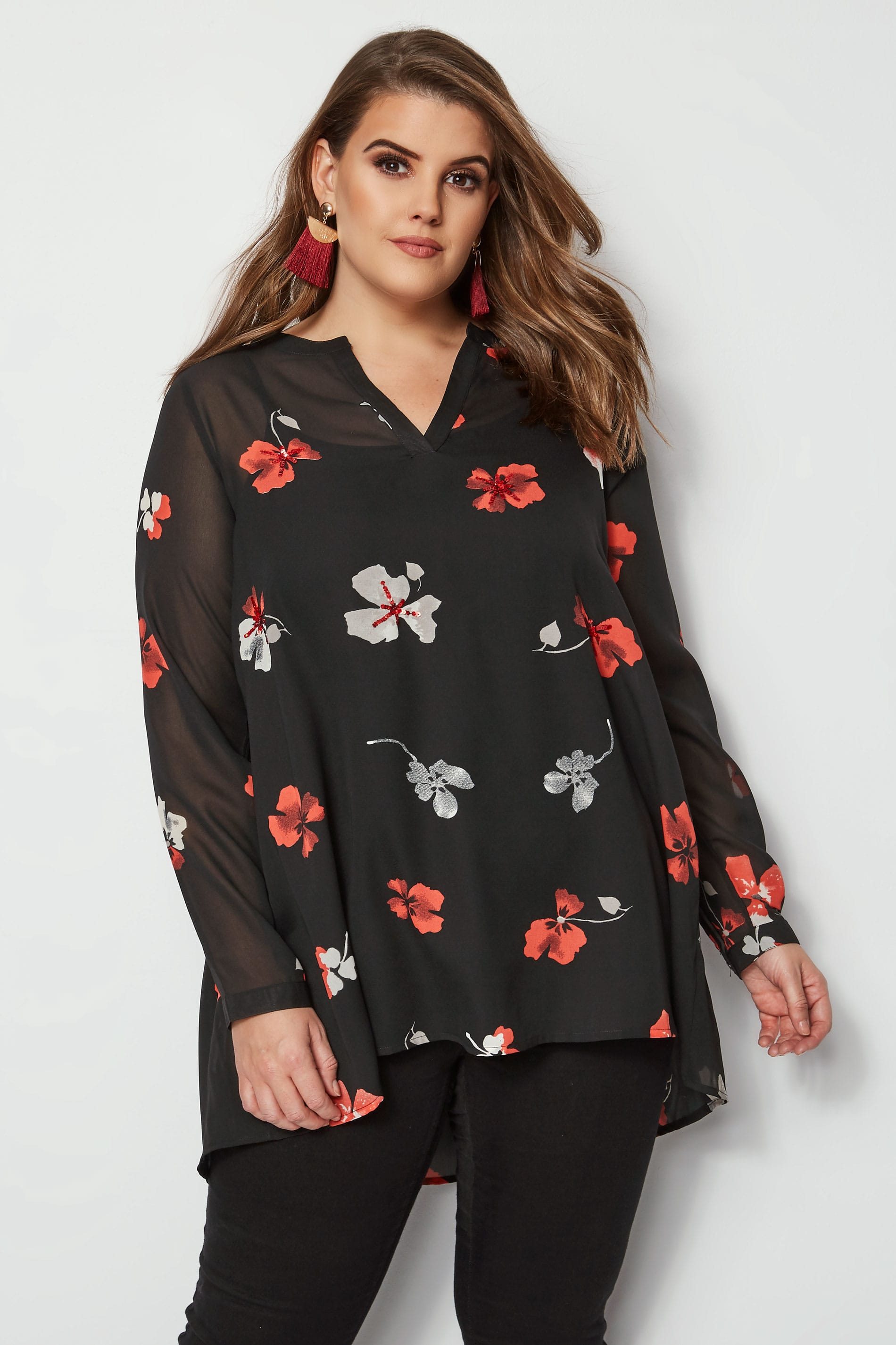 2019 floral print plus size button up shirt