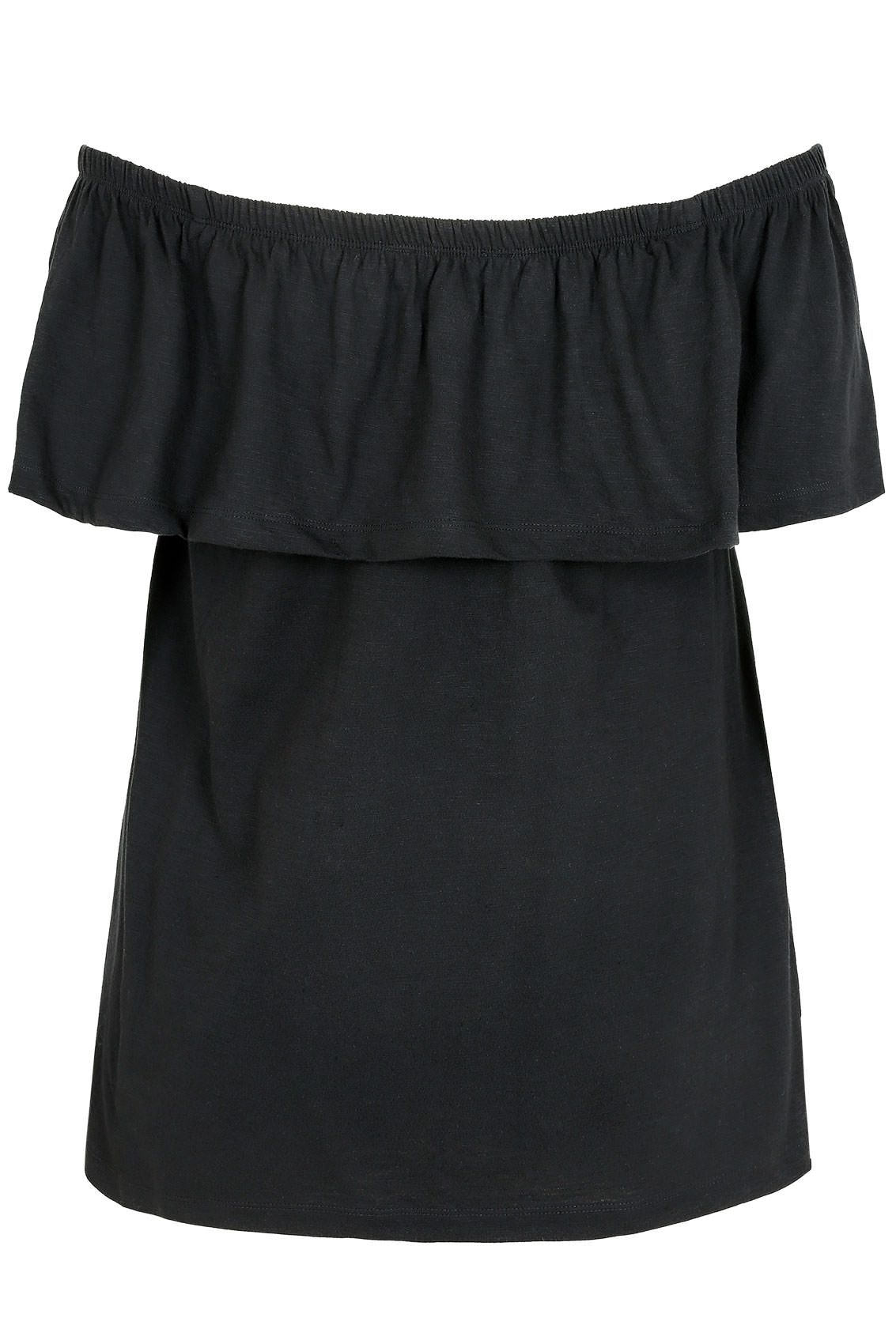 Black Frill Bardot Jersey Top, Plus size 16 to 36