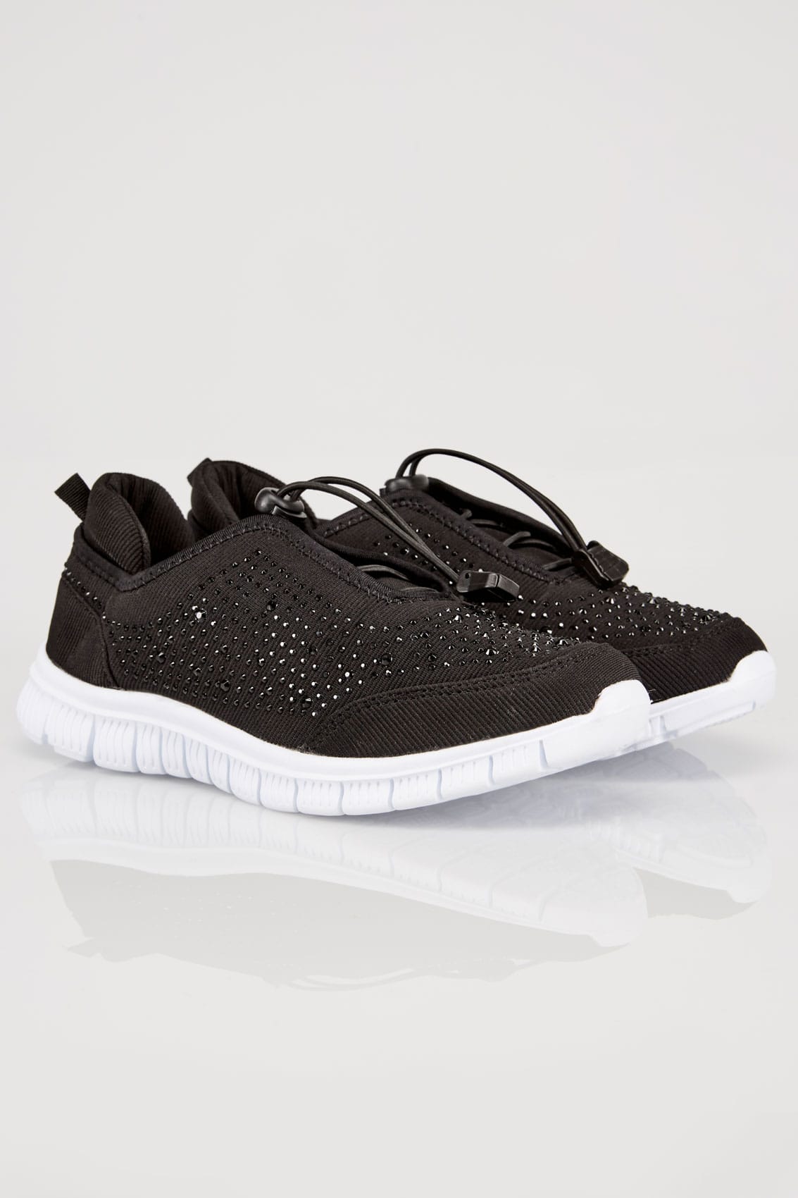 Black Embellished Trainers In EEE Fit