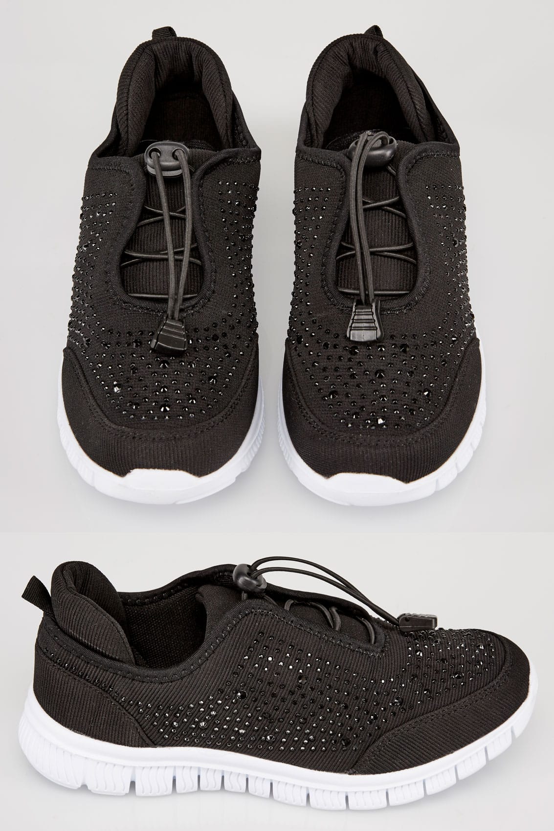 Black Embellished Trainers In EEE Fit