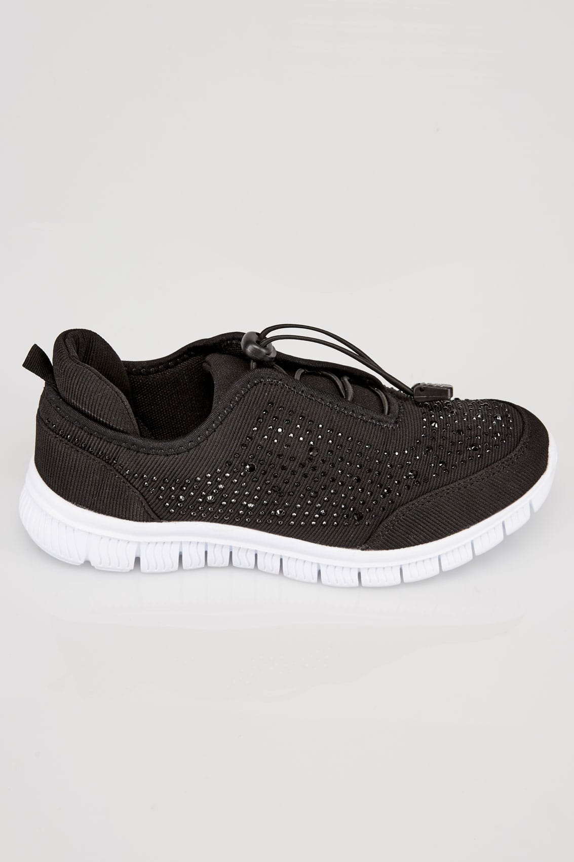 Black Embellished Trainers In EEE Fit