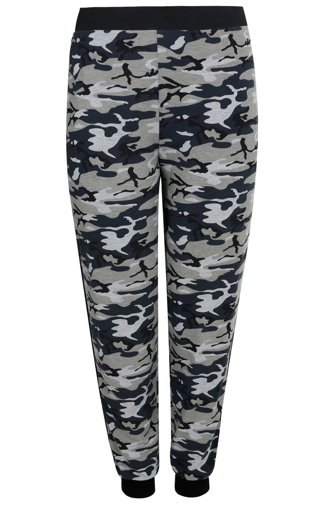 Black & Grey Camouflage Print Cuffed Harem Joggers plus Size 14 to 32