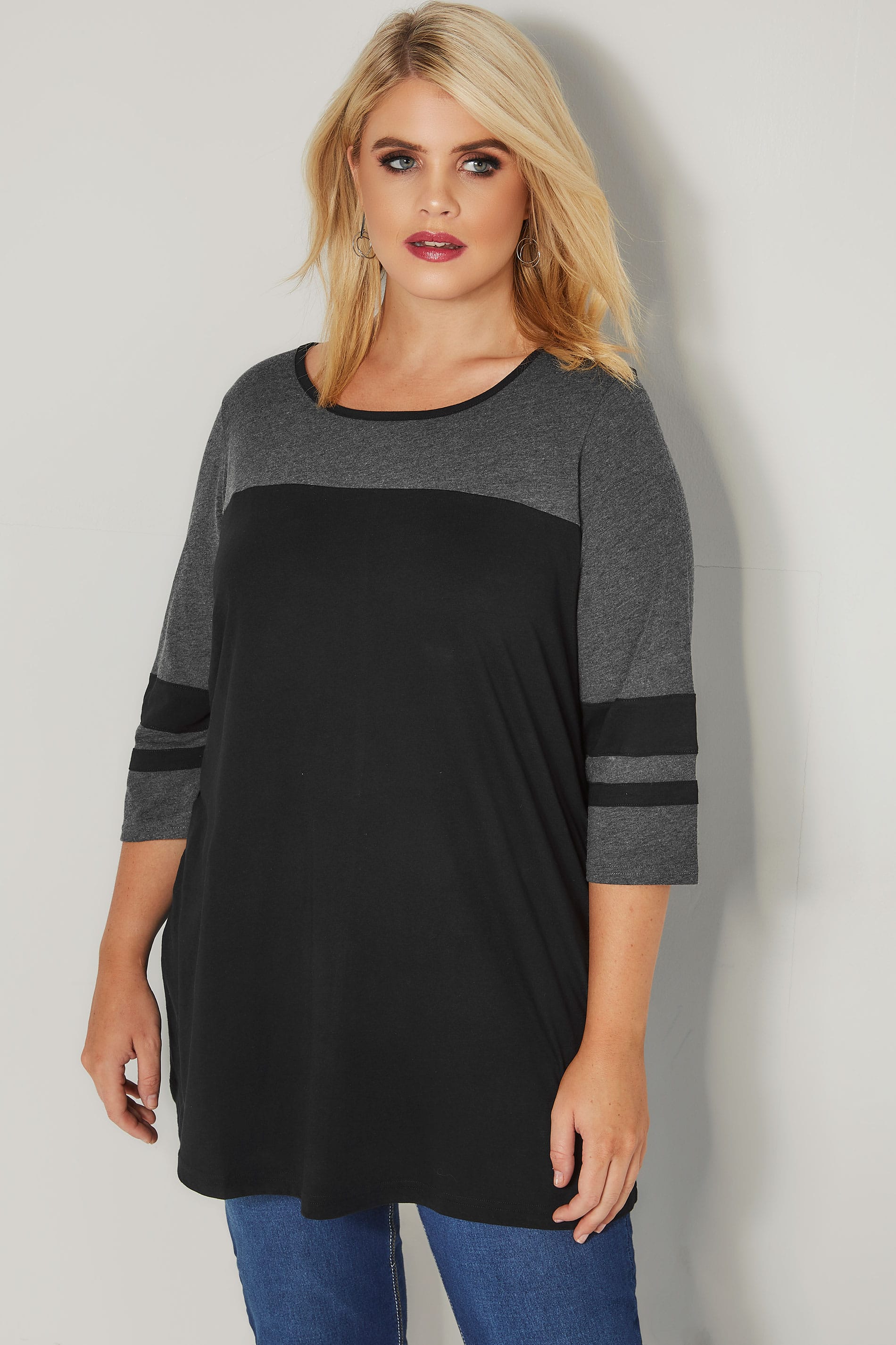 Black & Grey Colour Block Top, plus size 16 to 36