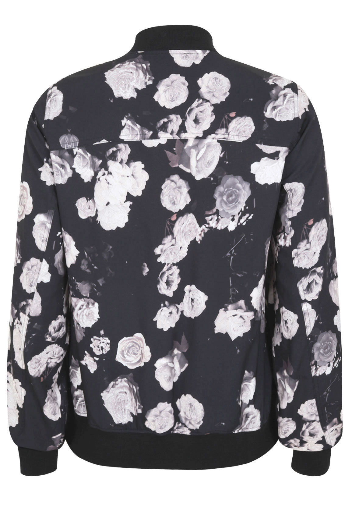 Black & Grey Floral Print Bomber Jacket Plus Size 16 to 32