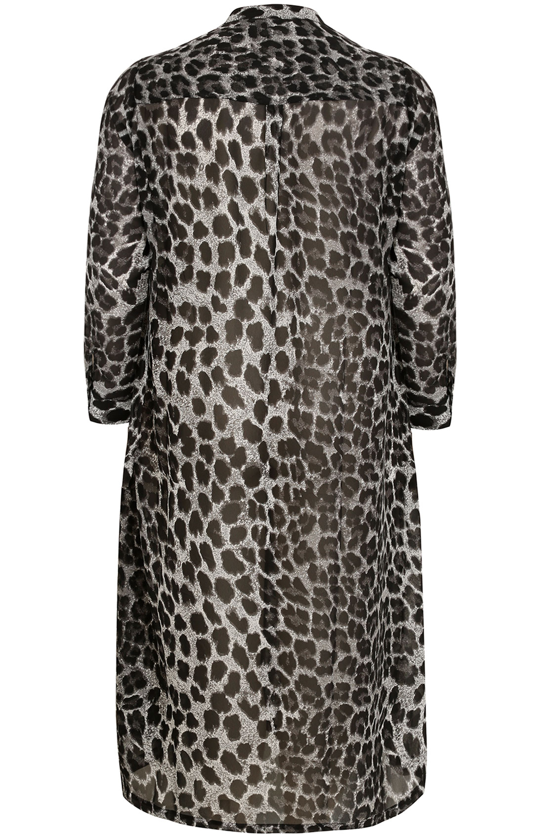 Black & Grey Leopard Print Maxi Shirt With Side Splits, Plus Size 16 to 32