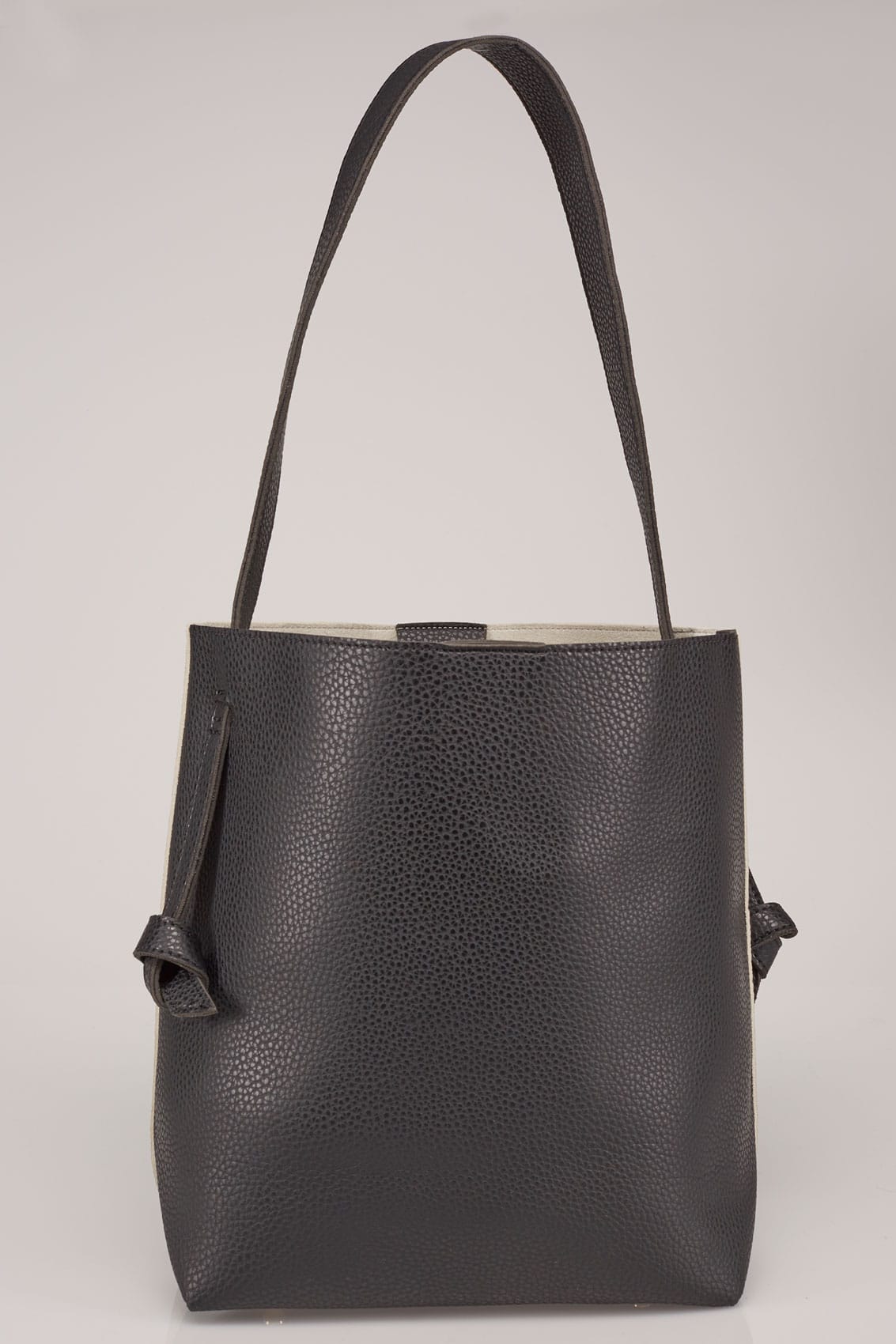 Black  Grey Shopper Bag With Knot Handles-1580
