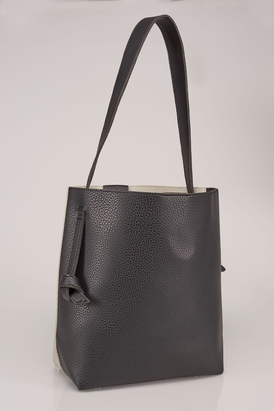 Black  Grey Shopper Bag With Knot Handles-9001