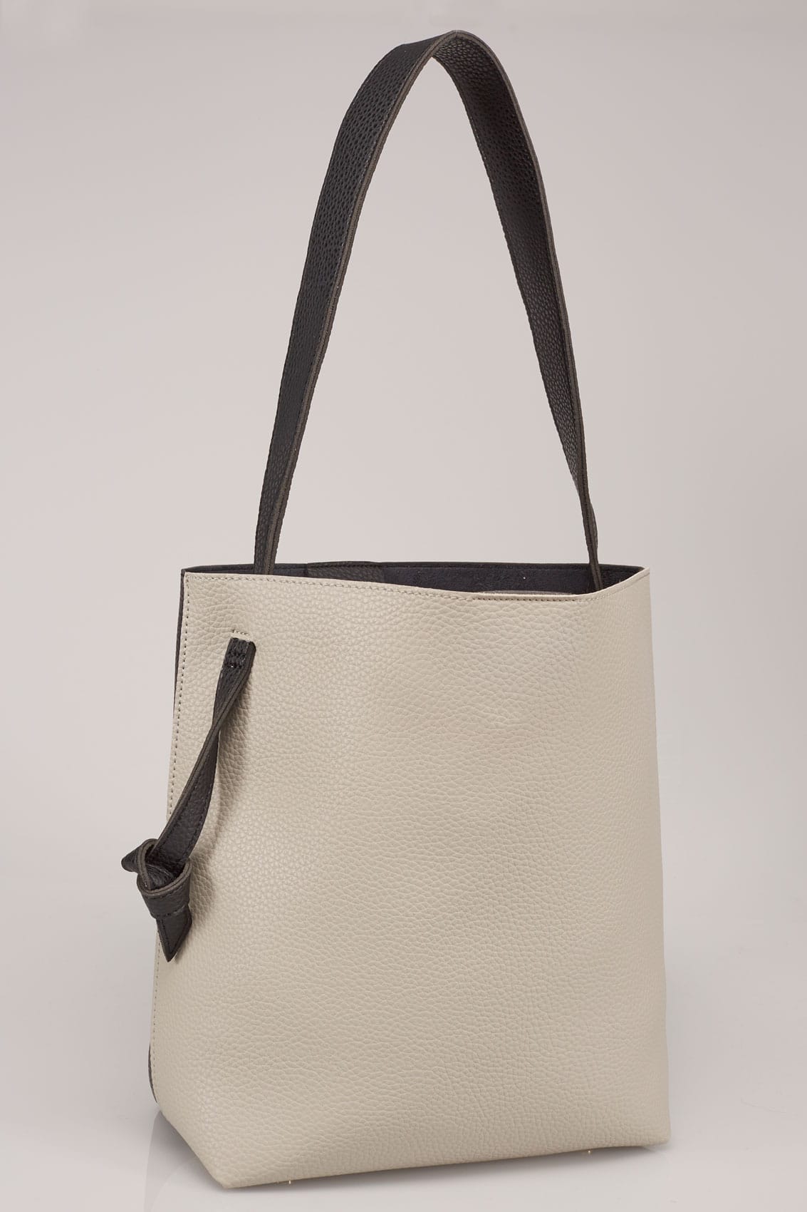 Black  Grey Shopper Bag With Knot Handles-3497